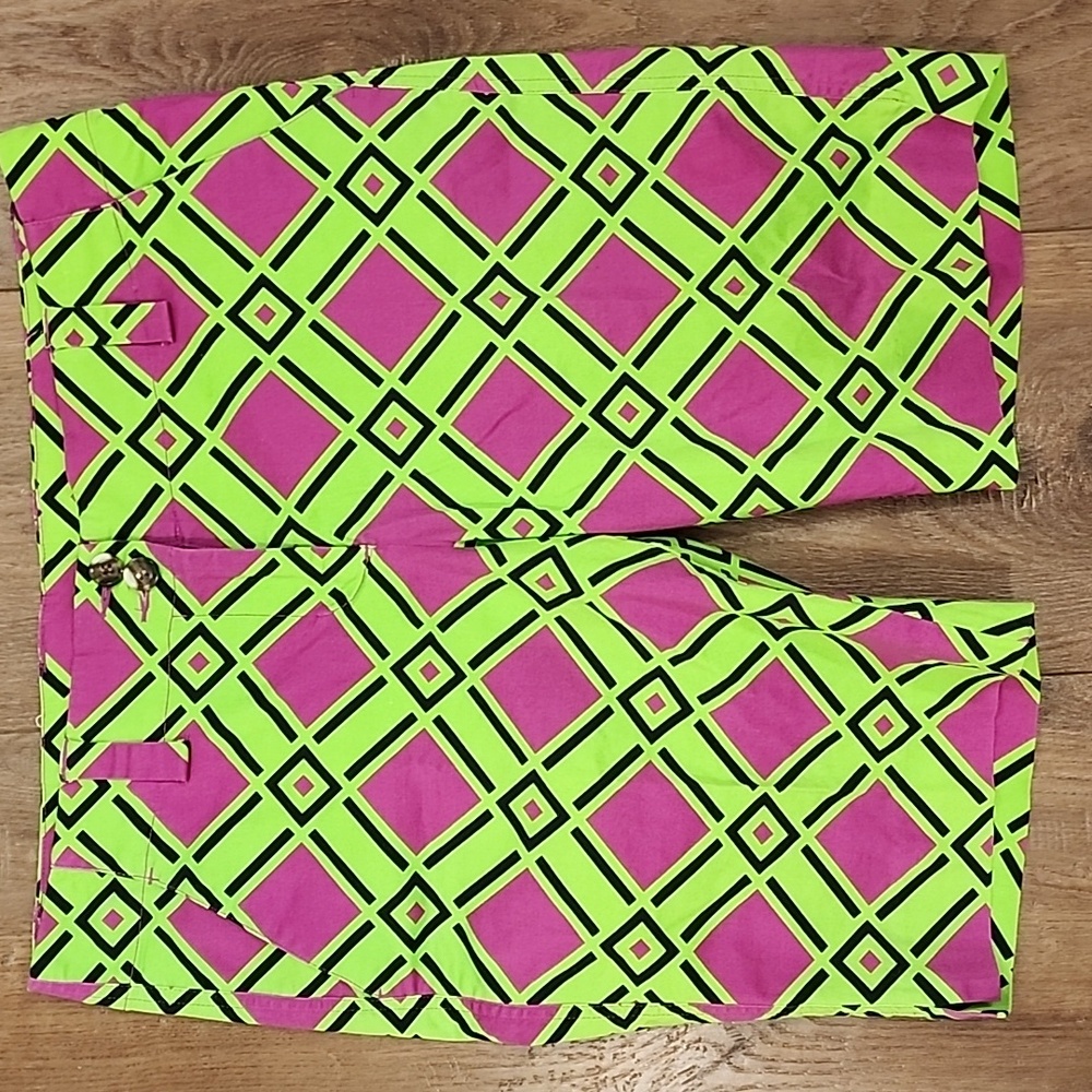 Loudmouth Ladies Golf Bermuda Shorts Geometric Green Purple Golf Argyle Vacation